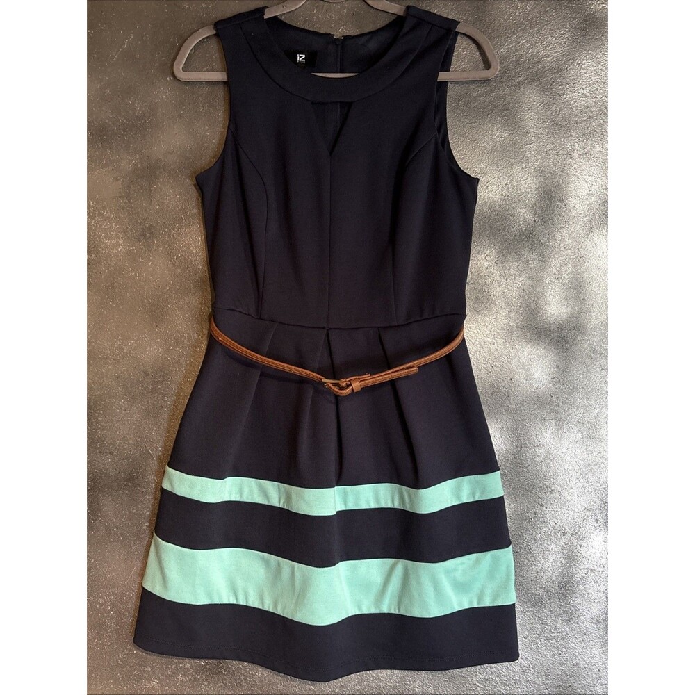 NWT iZ Byer Junior's Dress Size 9, Navy Blue and Mint Belted Fall Clothes